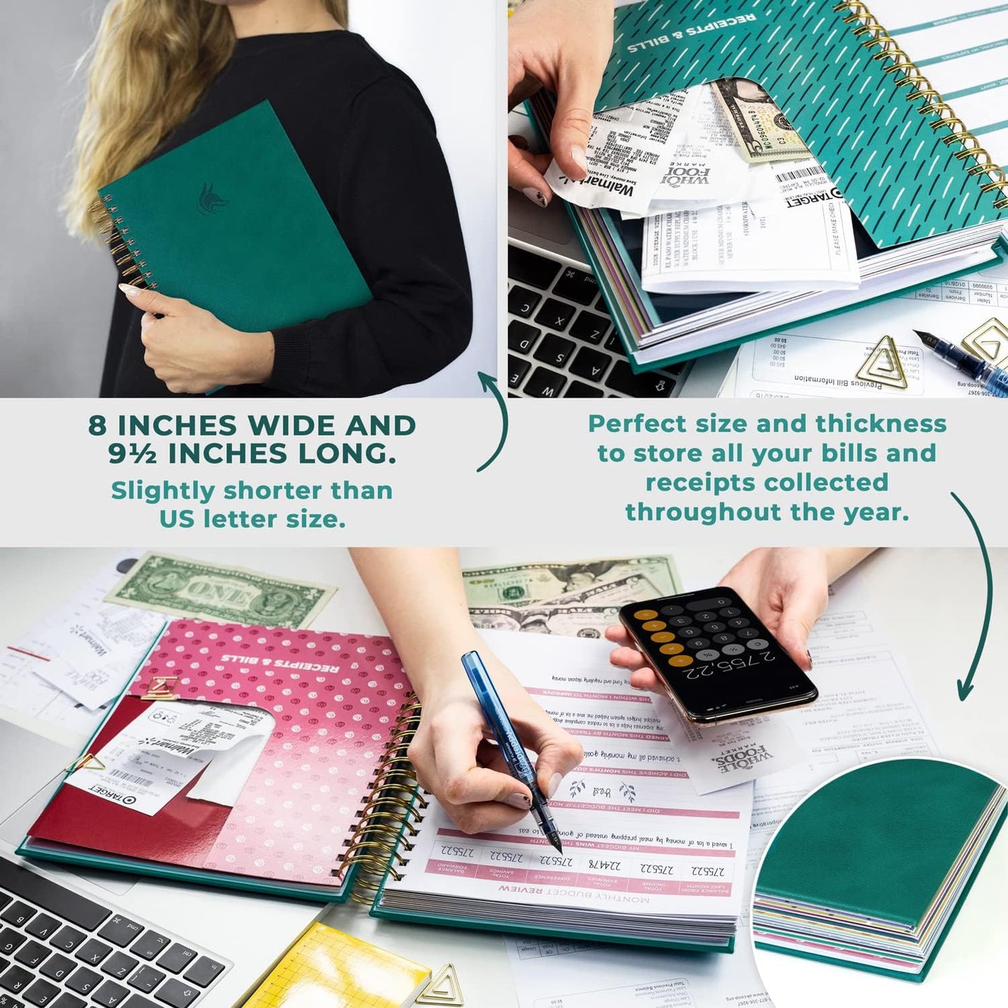 Clever Fox Budget Planner & Monthly Bill Organizer With Pockets. Expense Tracker, Budgeting Journal & Financial Book. Large, 8x9.5" (Dark Teal)