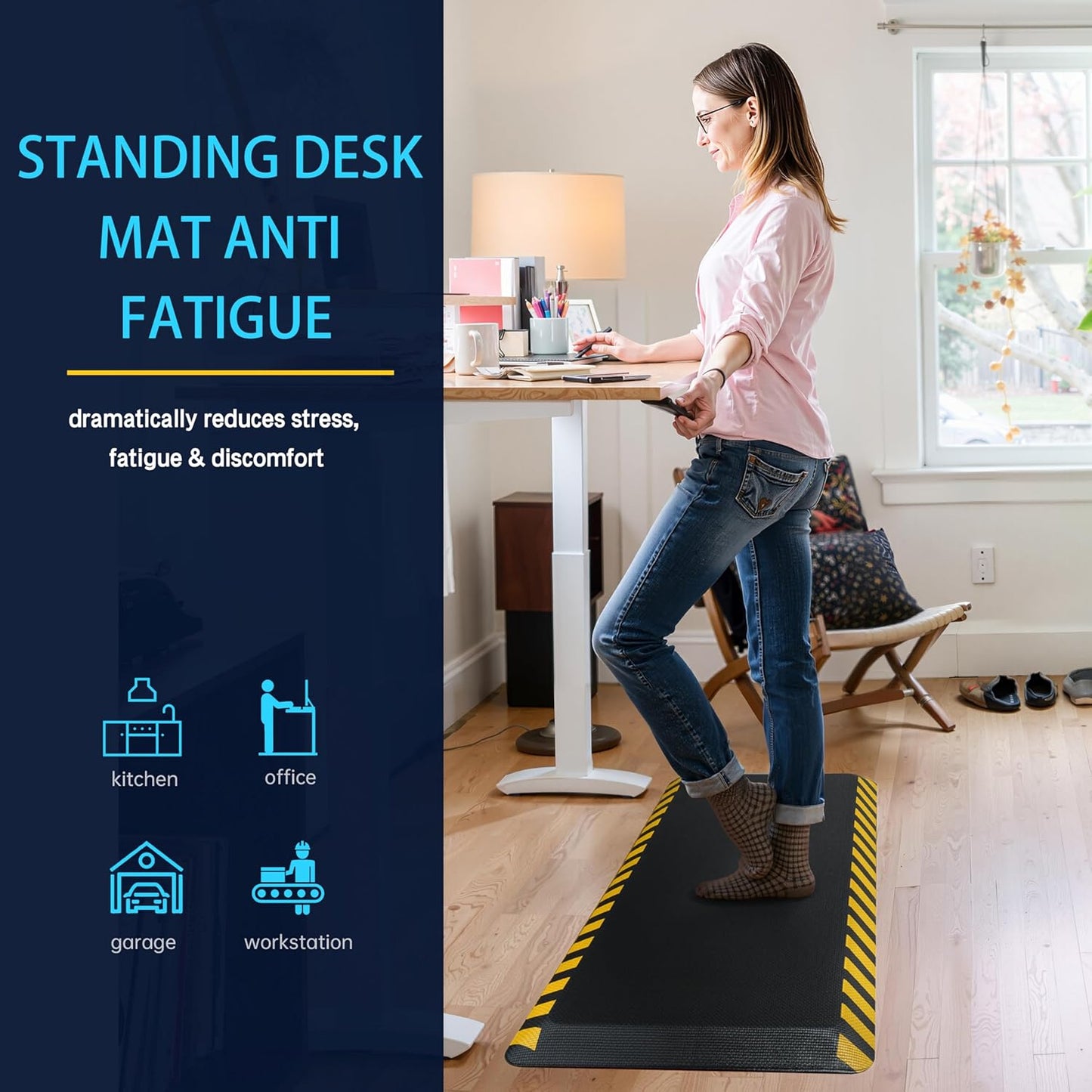 FEATOL Kitchen Mat for Floor, 9/10 Extra Thick Cushioned Anti Fatigue Floor Mat, Memory Foam Padded for Standing at Home, Kitchen, Garage, 20" x 48"-Support for Leg & Back Pain