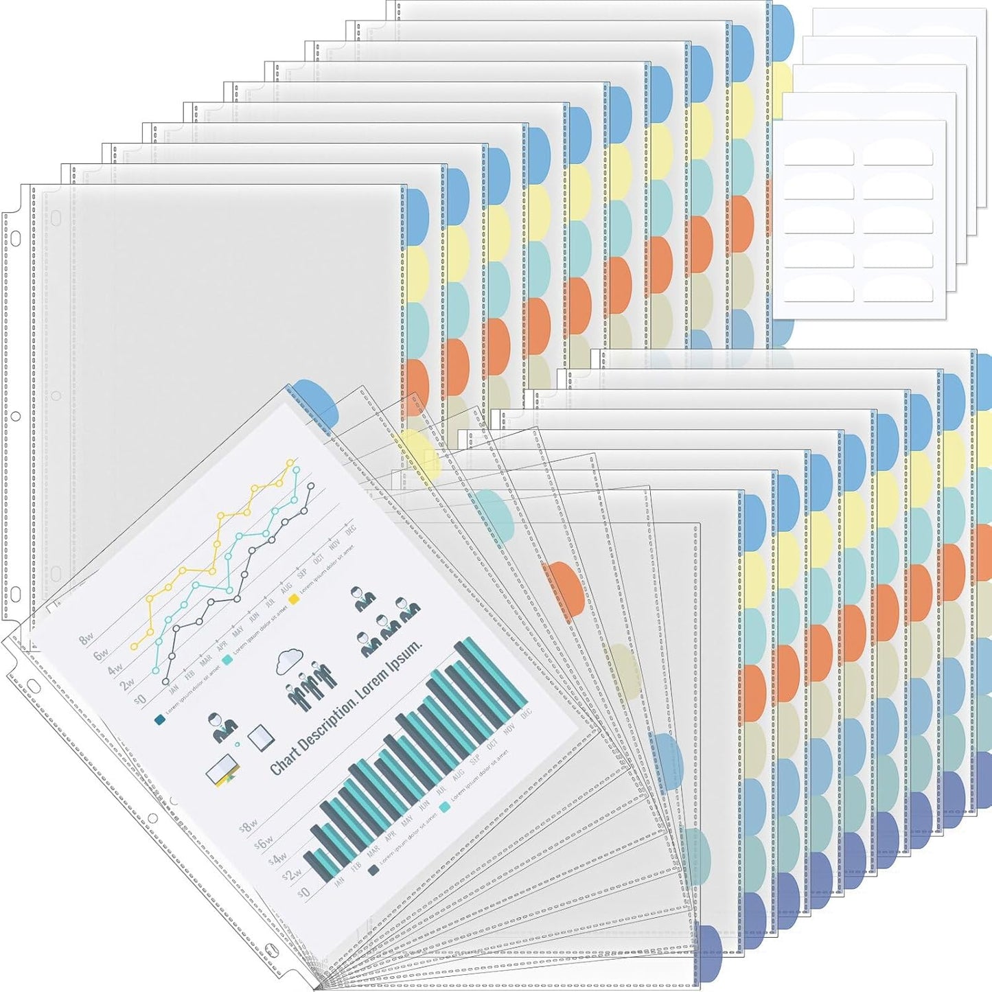 ReliThick 8 Set of 64 Pack Clear Binder Sheet Protectors with Tabs for 3 Ring Binder 8 Tab Binder Dividers with Pockets and Tabs Plastic Page Protector Insertable Index Divider, 8.5 x 11 Inch