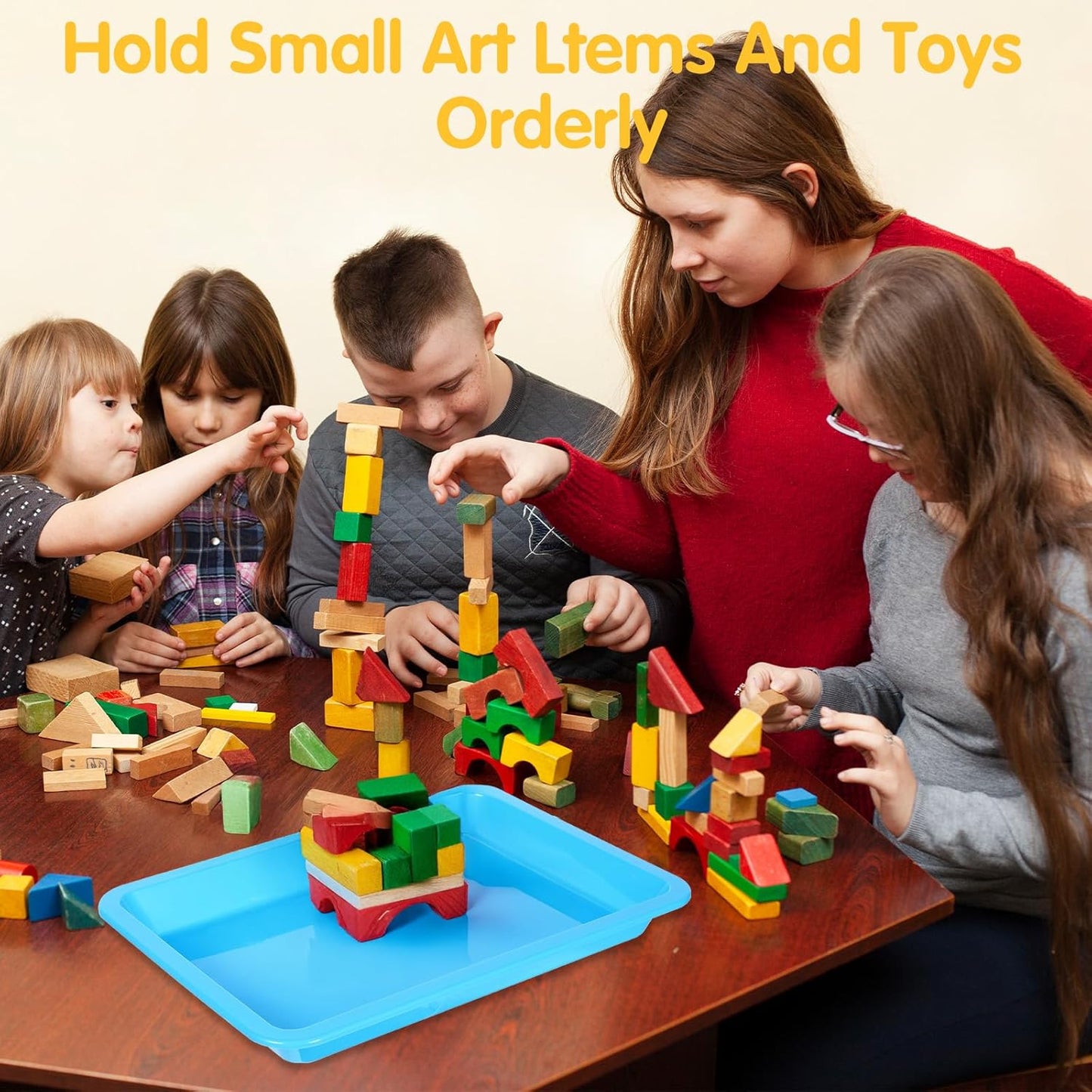 24Pcs Plastic Art Trays for Classroom Activity Craft Sand Trays Flat Storage Tray Serving Organizer Tray Stackable Bins for Painting Beads Office School DIY Projects 9.6 x 7.3 Inches