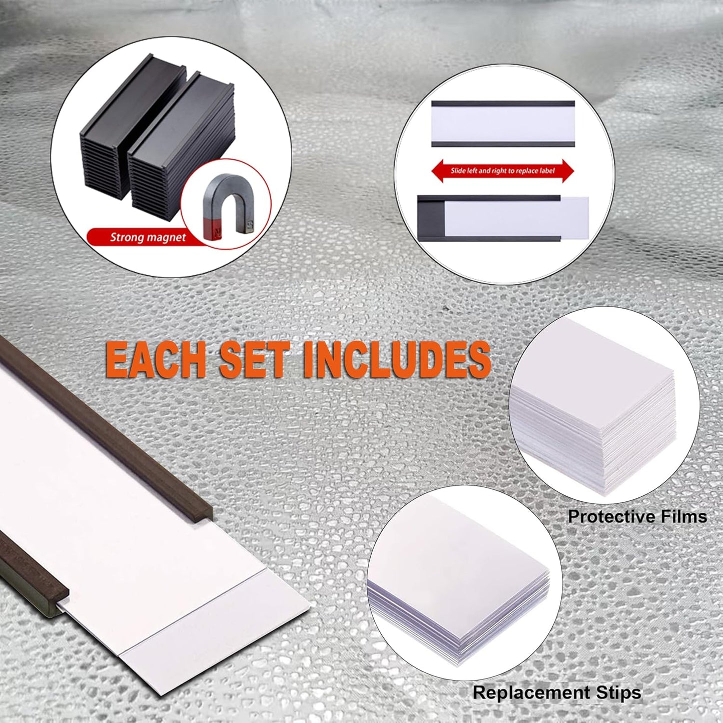 50 Pack C-Channel Magnetic Label Holders (1″ x 2″) with Paper Inserts & Clear Covers – Durable Magnetic Shelf & File Cabinet Labels for Metal Surfaces