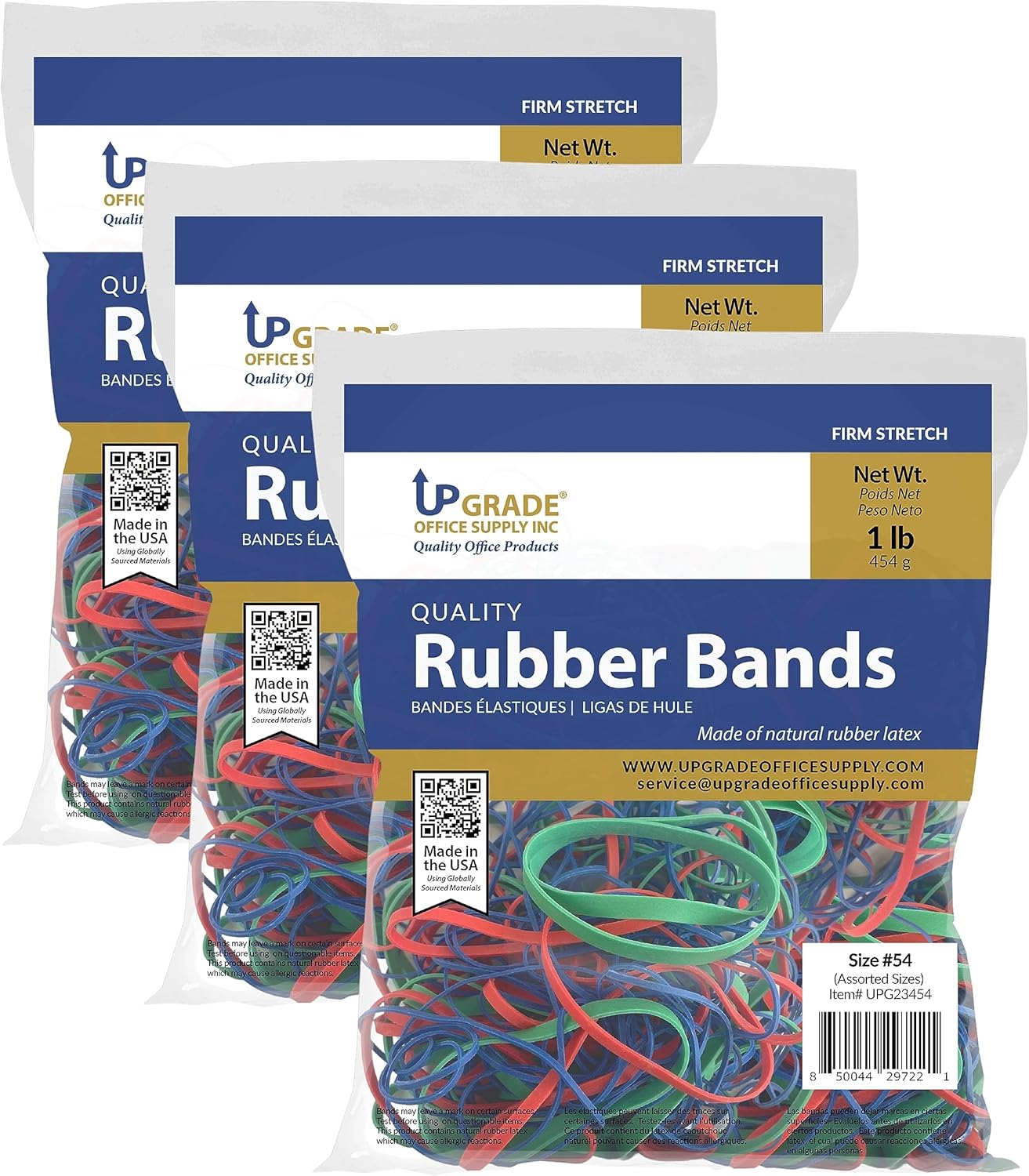 Upgrade Office Supply UPG23454PK3 Rubber Bands, Assorted Size and Color, 1 lb Bags, 3 Pack, USA