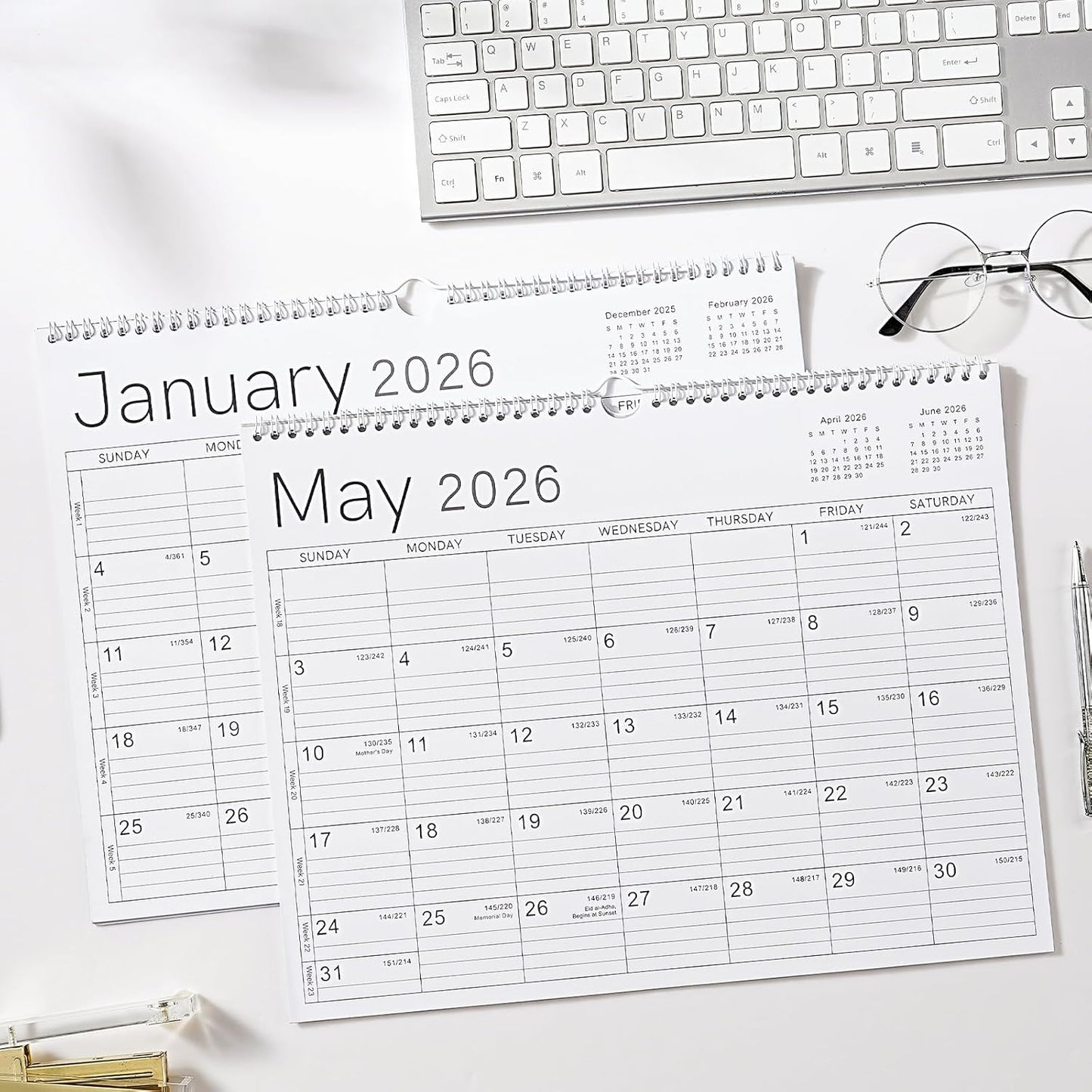 2026 Wall Calendar - 2026 Calendar from Jan. 2026 - Dec. 2026, 14.6" x 11.4", 12 Months Wall Calendar 2026, Thick Paper, Twin-Wire Binding, Simple Design