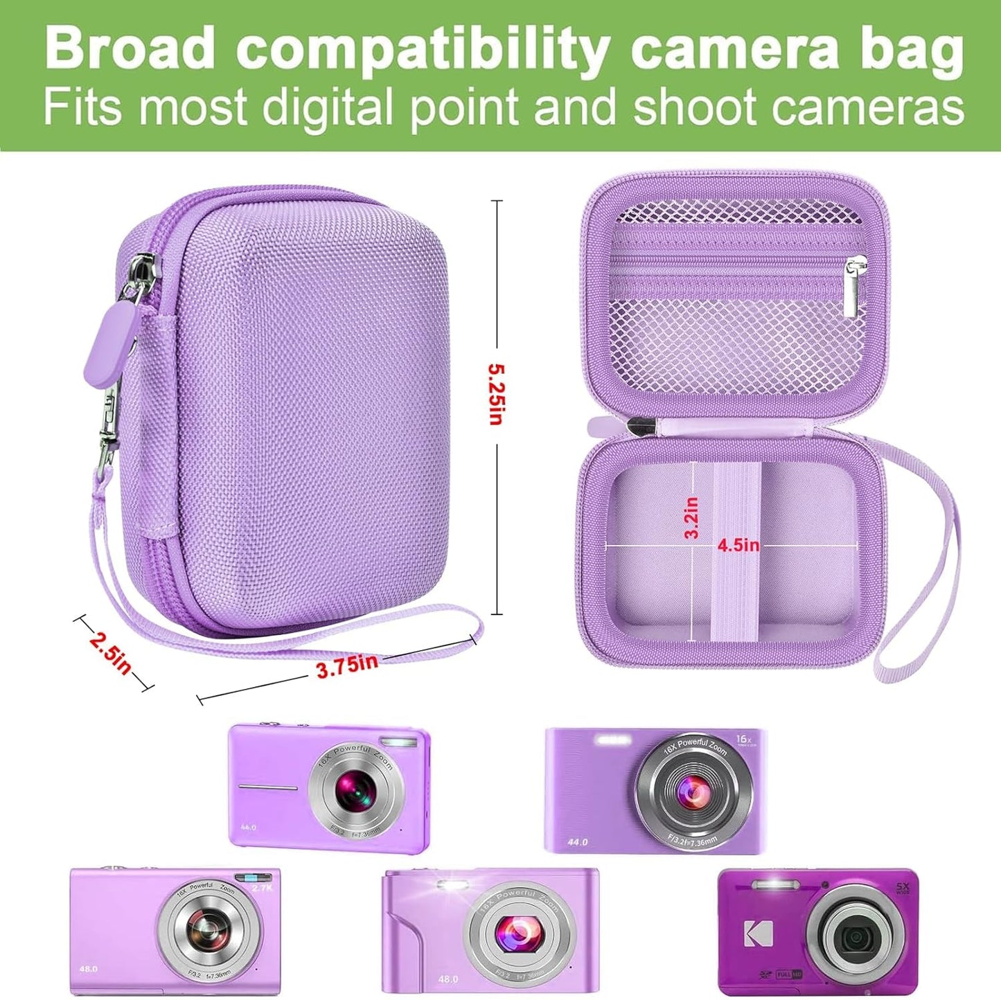 Case Compatible with VAHOIALD FHD 1080P Digital Camera/for CAMKORY Digital Point and Shoot/for KODAK PIXPRO FZ45-BK 16MP Vlogging/for IWEUKJLO/for Nsoela, Holder for SD Card More (Purple)