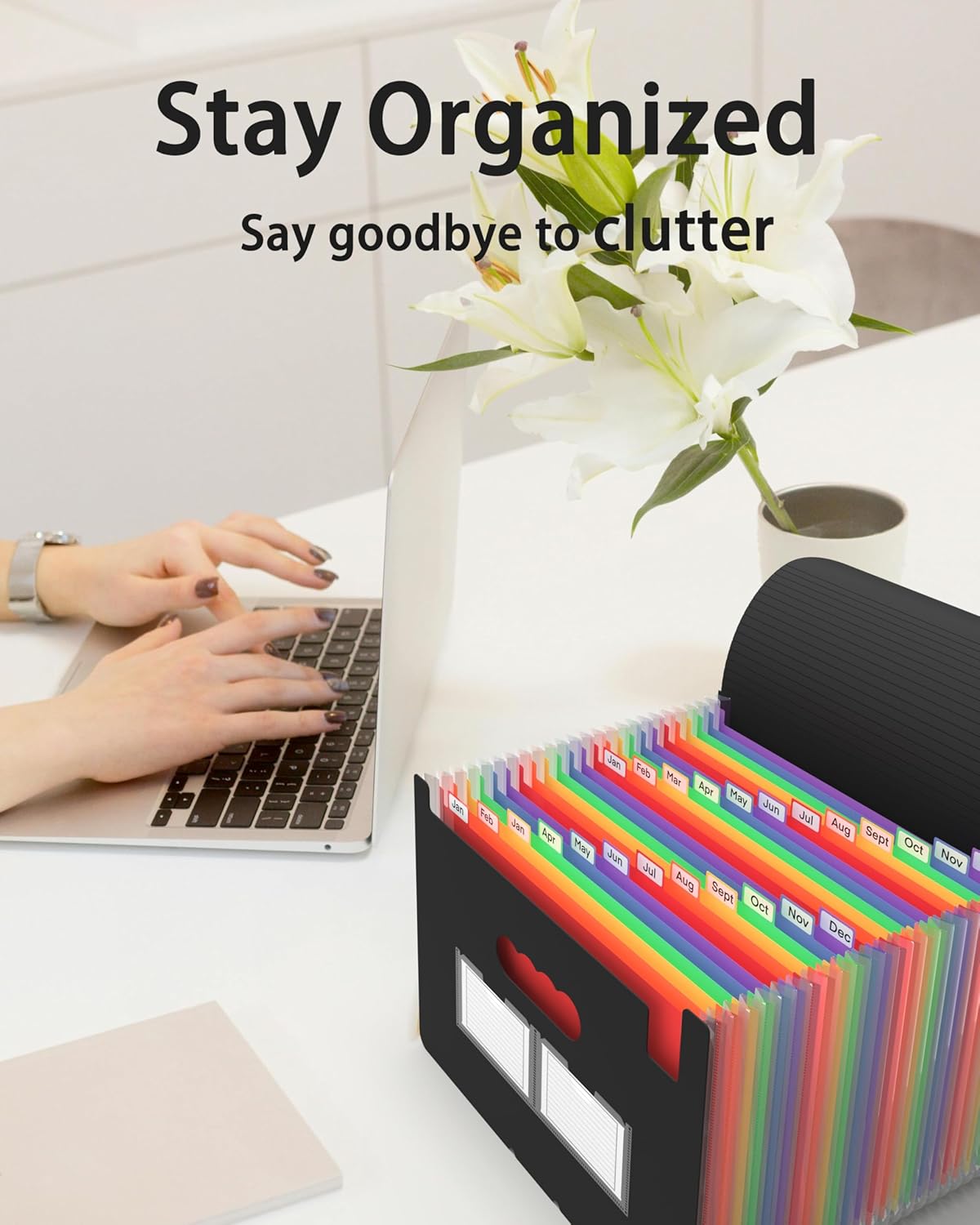 Accordion File Organizer, 2 Pack 24 Pockets Expanding File Folders, Portable Monthly Bill Receipt Documents Organizer with Colorful A-Z Tabs, Letter/A4 Size - Black