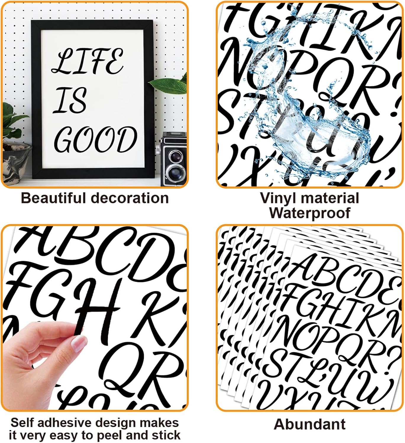 Bemeol 1296 Pieces Letter Stickers 36 Sheets 2 Inch Alphabet Letter Stickers Vinyl Self Adhesive Sticker Letters for Bulletin Board Home Classroom Mailbox Decor(Black)