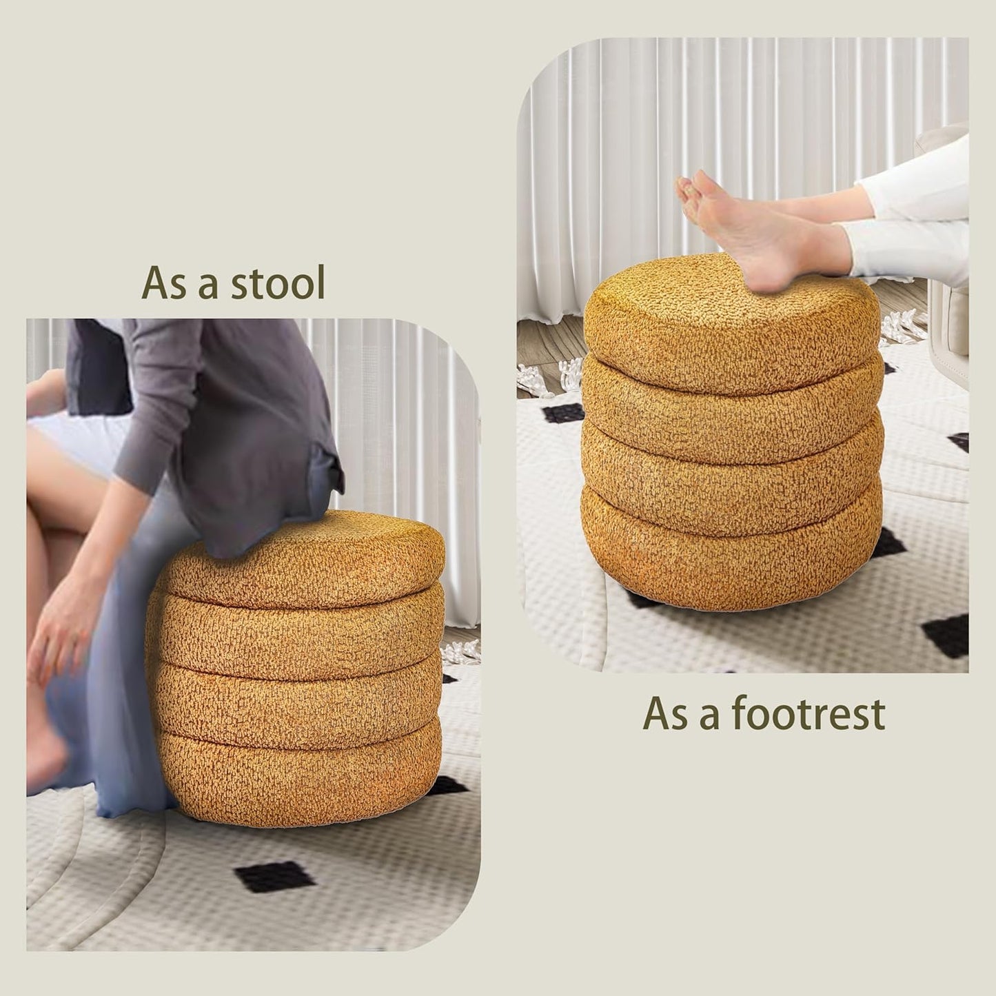 Storage Ottoman, Round Ottoman with Storage, Vanity Stool Foot Rest with Removable Lid, Round Boucle Upholstered for Living Room Pouf Footstool