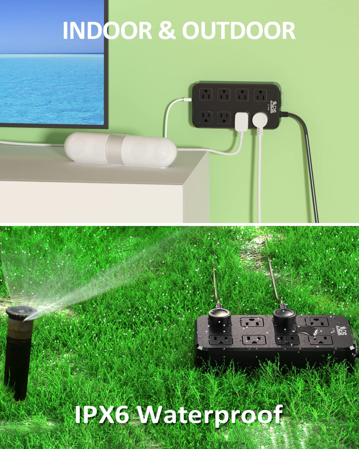 Outdoor Power Strip Weatherproof, Waterproof Surge Protector with 8 Wide Outlet with 3 USB Ports, 10FT Extension Cord,1875W Overload Protection,Outlet Extender for Christmas Lights ETL Listed Black