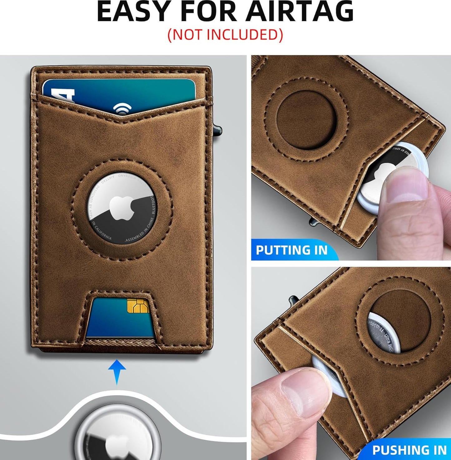 Airtag Wallet for Men,with Money Clip Gift Boxed,Slim Front Pocket Wallet RFID Blocking Metal Case Smart Pop-up Credit Card Holder in Magnetic Leather Flip