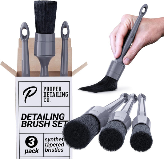 Car Detailing Brush Set - 3 Pack Synthetic Brushes for Interior & Exterior, Wheels, Tires, Engine Bay, Leather Seats