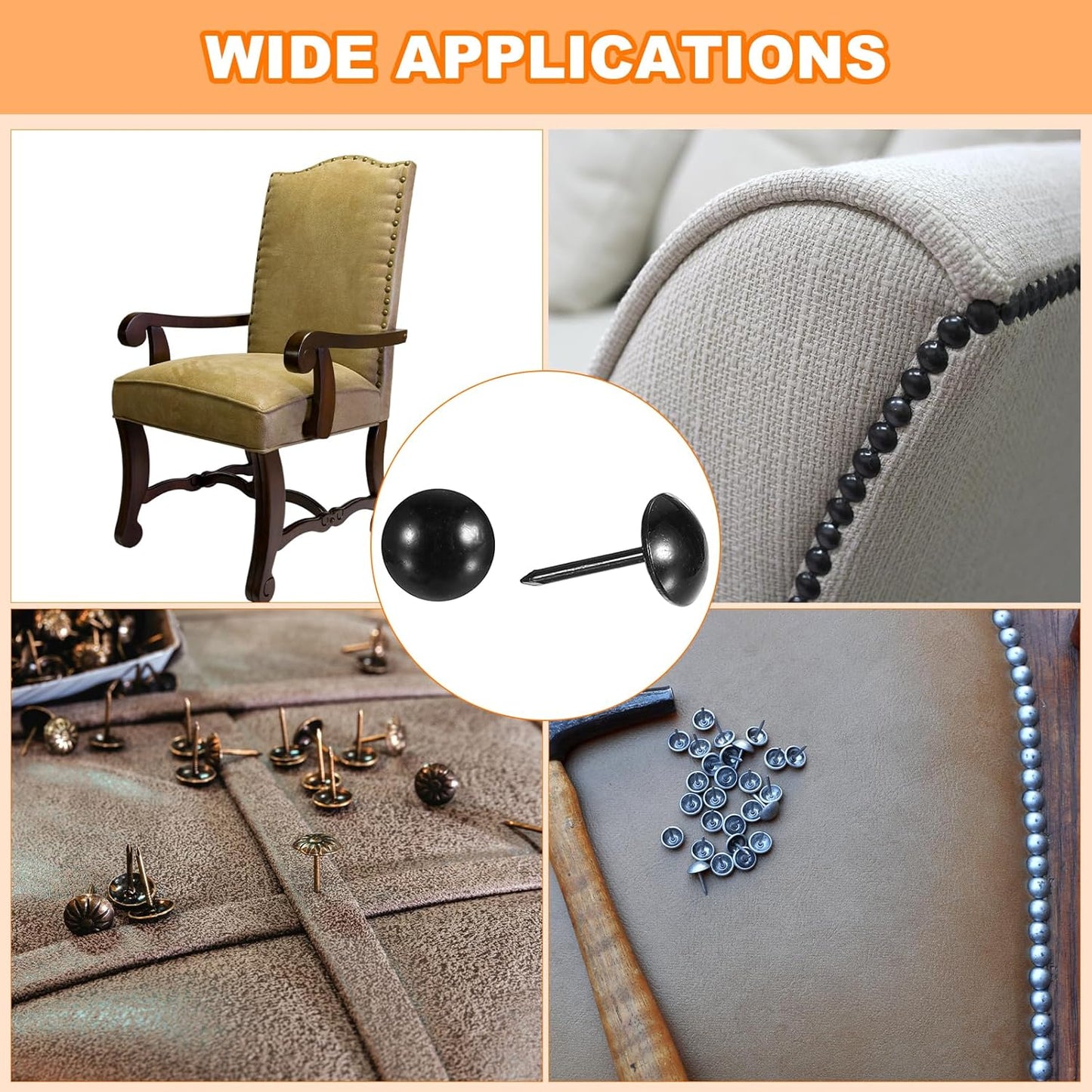 uxcell Upholstery Tacks Nail Pins Furniture, 250Pcs 9.5x17mm Thumb Tack Pins Assortment Kit Carbon Steel for Home Sofa DIY Decorative Nail Heads Nails, Black