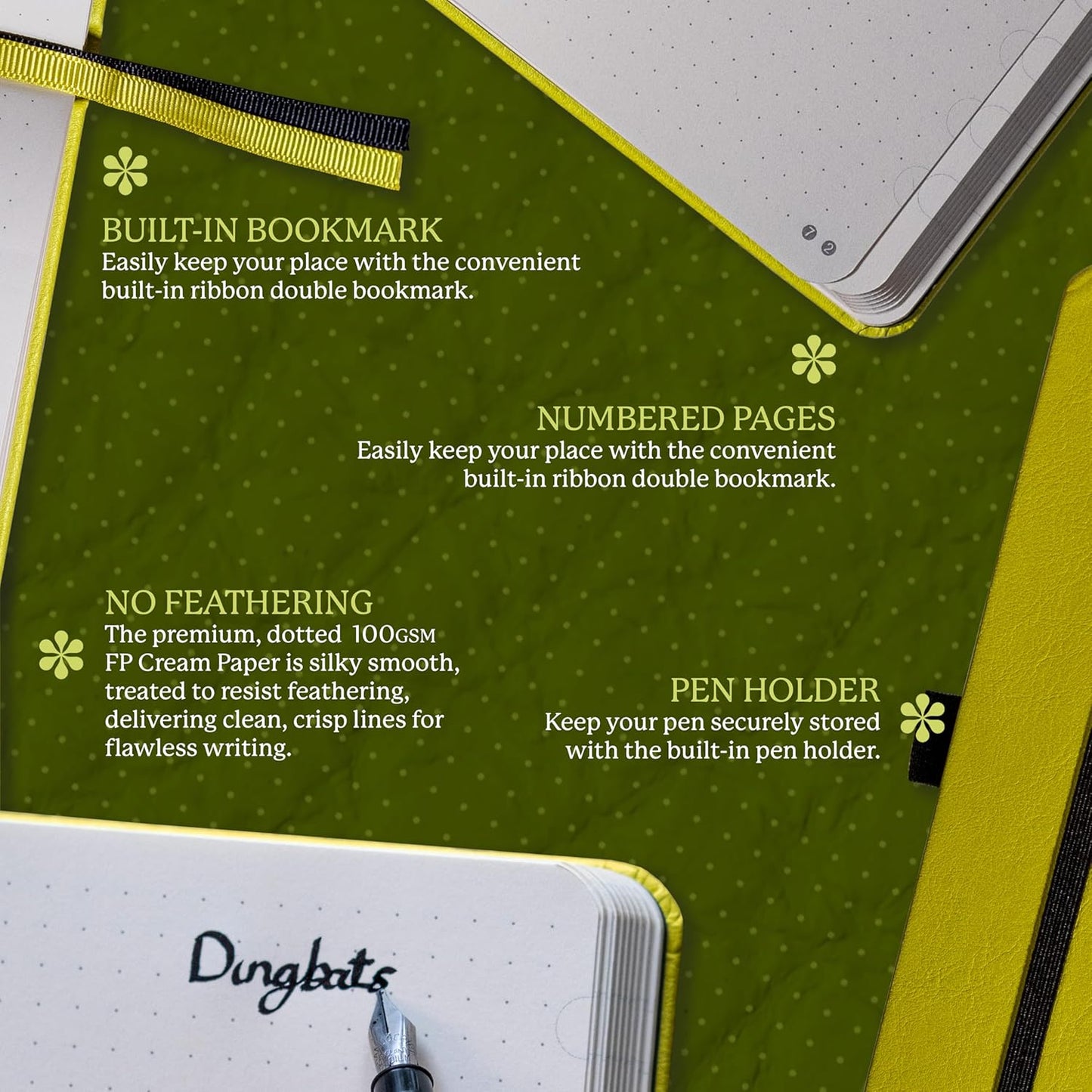 Dingbats* Earth Dotted Writing Journal Notebook A5 - Vegan Leather Hardcover - Ideal for Work, Travel - Pocket, Elastic Closure & Bookmark