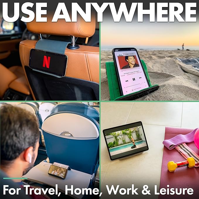 Folden Airplane Phone Holder, Flexible Tablet and Cell Phone Holder, Folding Cellphone Stand for Desk, Bed, Office, Treadmill - Airplane Accessories Long Flight Travel - Plane Essentials (Cordura)