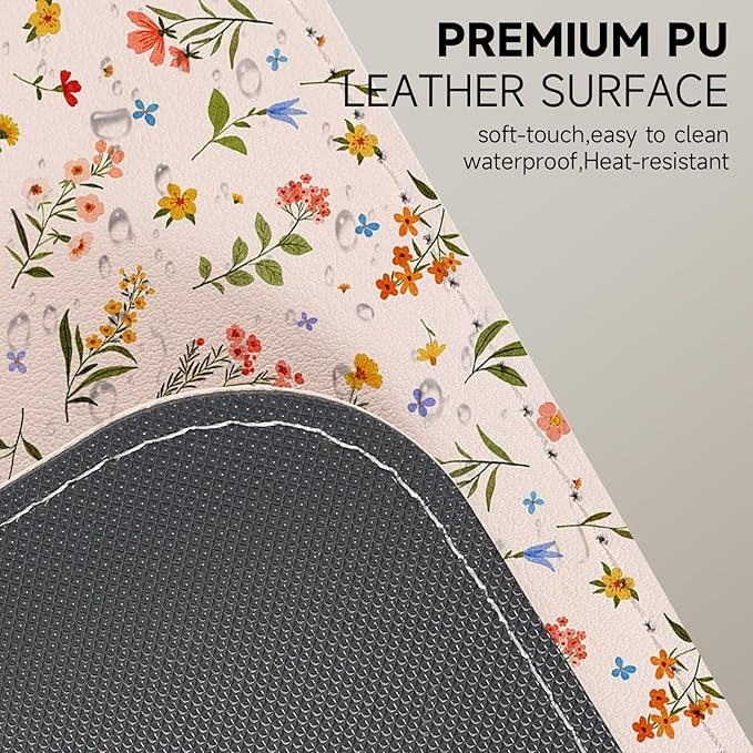 Botanical Floral Desk Pad Blotter,Large Mouse Pad 35 x 17in,PU Leather Desk Mat Writing Pad Protector, Non-Slip Waterprrof,Desktop Decor for Home Office & Gamers Women Girls (Colorful Floral)