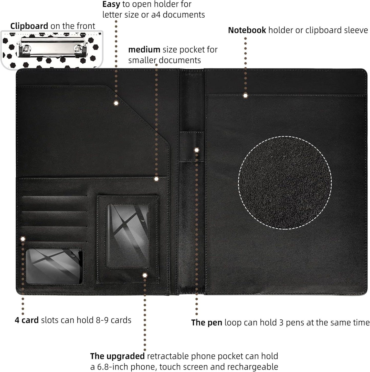 Clipboard with Storage 360 Foldable Leather Portfolio Junior Padfolio Clipboards Folder
