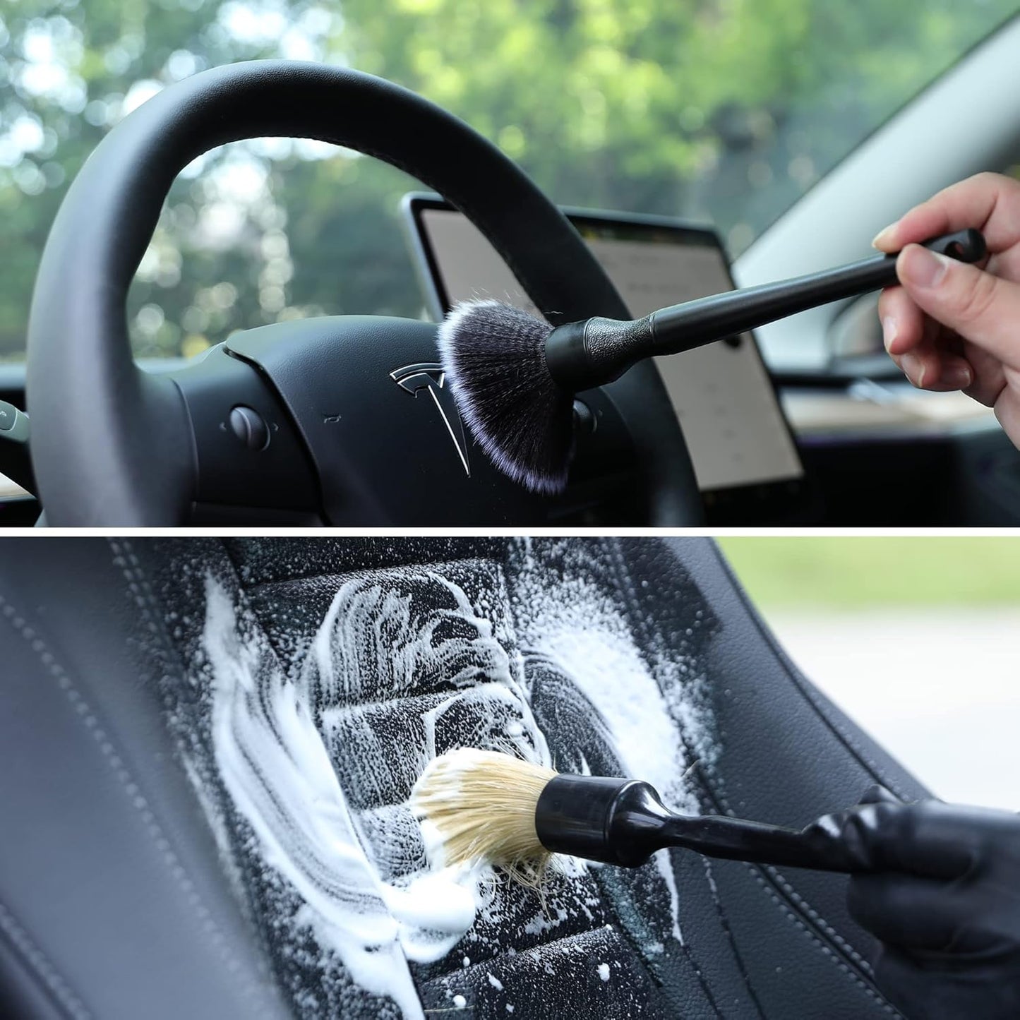 Car Detailing Brush Soft Boars Hair, 4PCS Auto Detail Dust Brushes, Perfect for Washing Dusting Automotive Interior Upholstery Interior Emblems, Air Vent, Vehicle Seat, Cleaning Exterior Grille Wheel