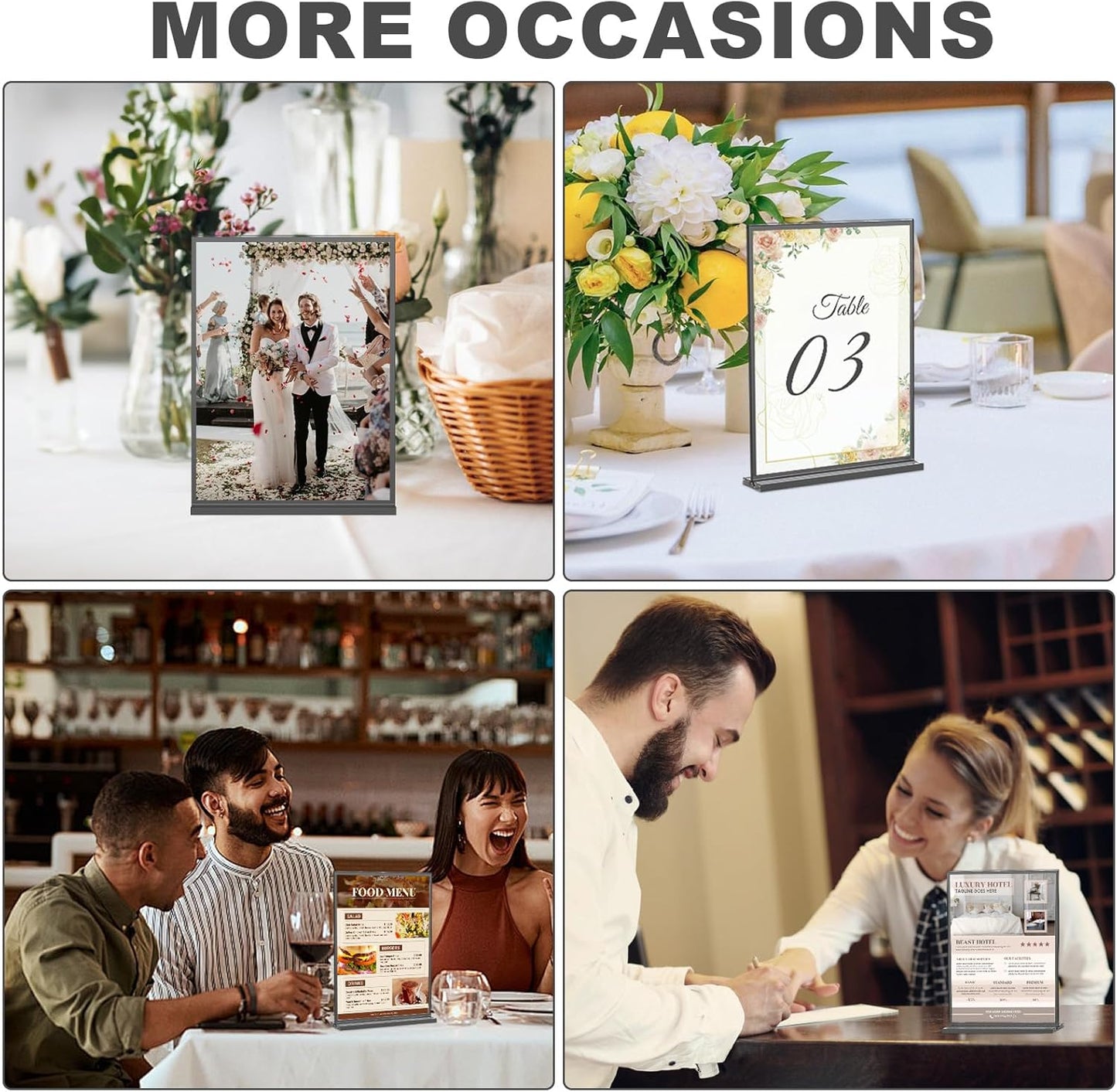 EHWINE 16 Pack Acrylic Sign Holder 8.5 x 11, Double-Sided Tabletop Black Sign Holder, Clear Acrylic Picture Frame Menu Flyer Paper Holder Display Stand for Home Wedding Party (with Non-Slip Pads)