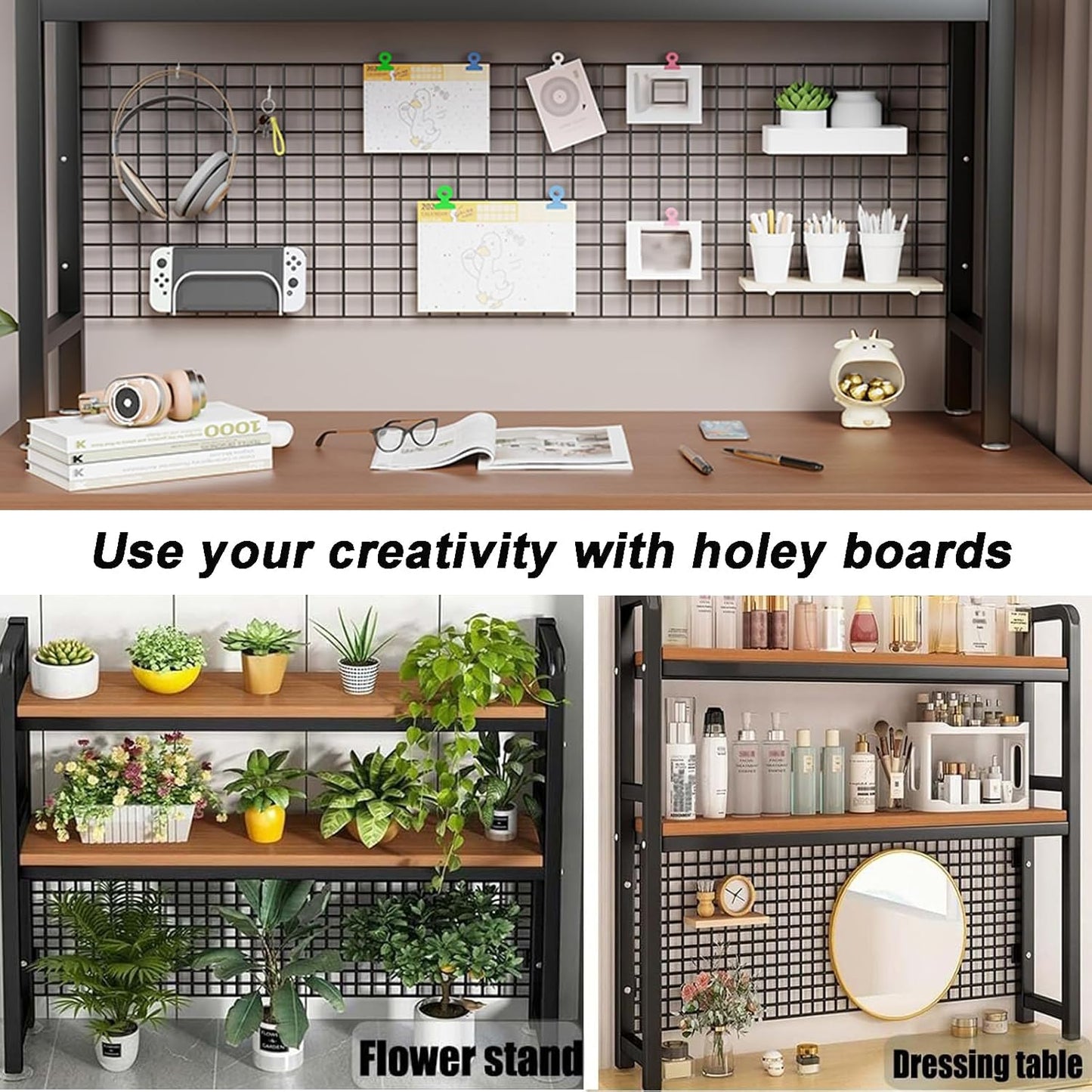 2-Tier Desktop Hutch Bookshelf Metal Desk Shelf Dorm Bookcase for Computer Desk Countertop Storage Organizer Display Rack for Office Home (Black, 53.1in)