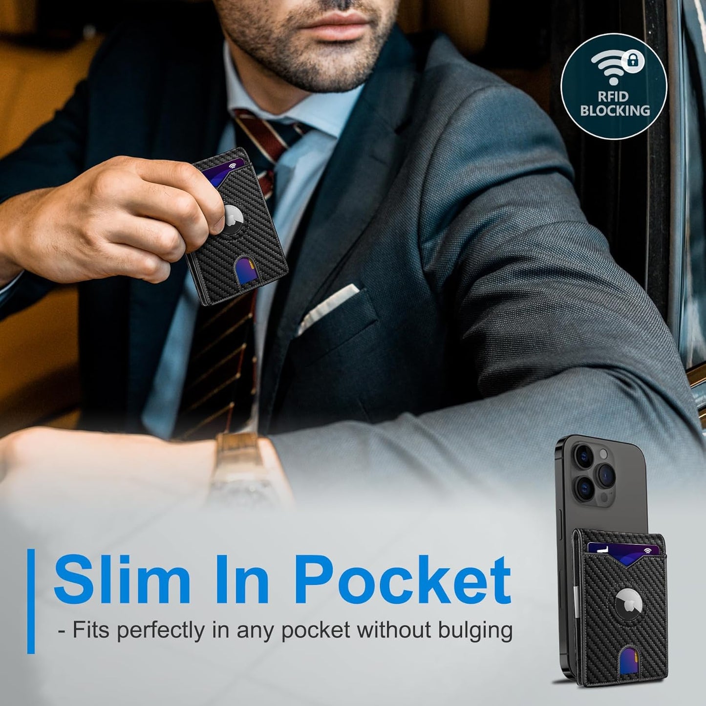 Airtag Wallet for Men,with Money Clip 11 Cards Slim Front Pocket Leather RFID Blocking Wallet with Gift Box