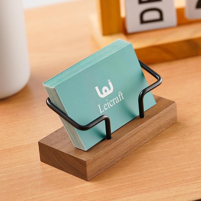 Business Card Holder for Desk, Modern Card Organizers and Office Desk Accessories for Men and Women (Walnut Black)