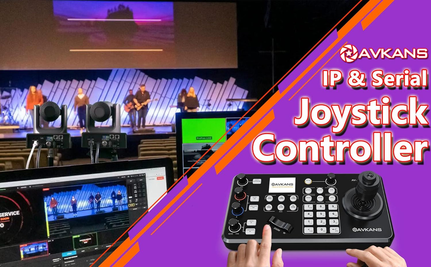 AVKANS 30X NDI PTZ Camera Kits - 2pcs 30X NDI Camera with 1pcs IP Joystick Controller Package for Church Live Streaming Video Production（2X AV-CM30-NDI and 1x AV-Joy-IP）