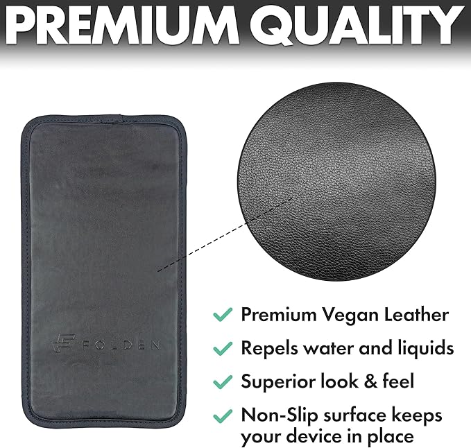 Folden Airplane Phone Holder, Flexible Cell Phone Holder, Folding Cellphone Stand for Desk, Bed, Office, Treadmill - Airplane Gadgets for Long Travel Accessories - Plane Essentials (Vegan Leather)