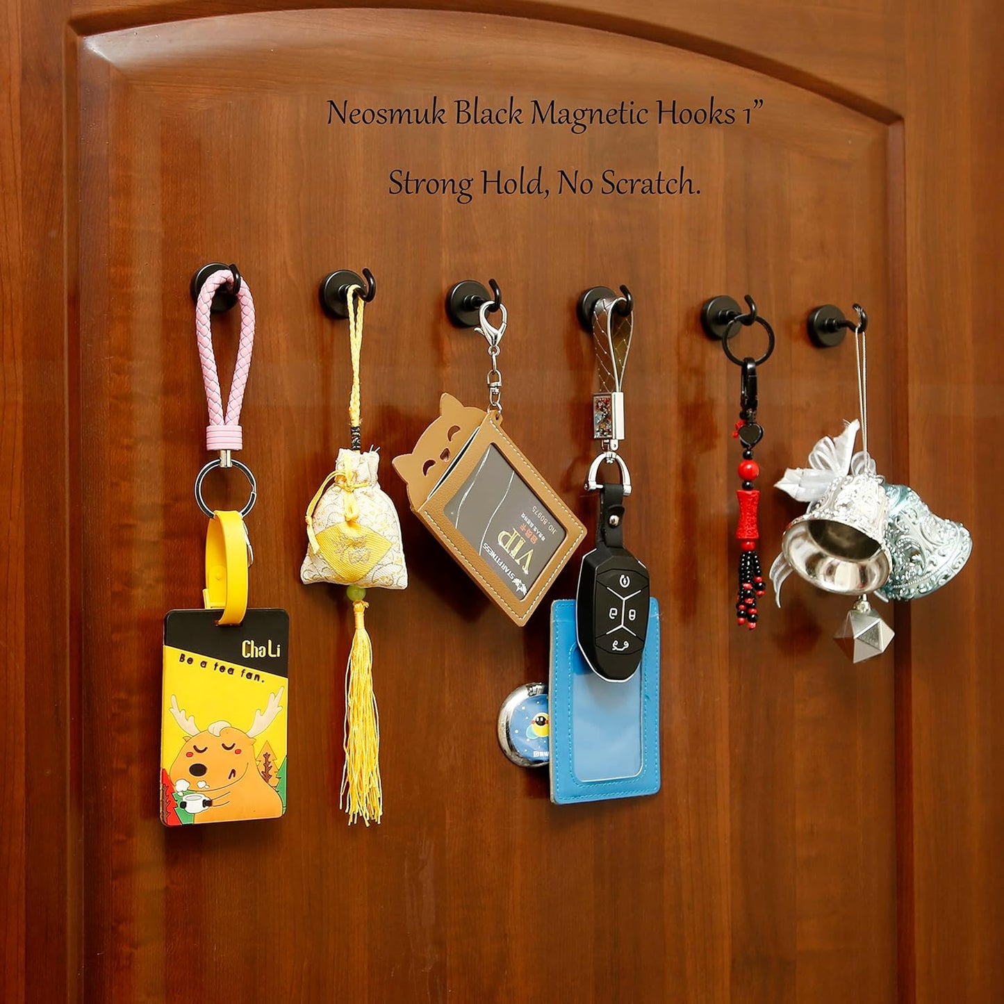 Neosmuk Magnetic Hooks, Heavy Duty Earth Magnets with Hook for Refrigerator, Extra Strong Cruise Hook for Hanging, Magnetic Hanger for Curtain, Grill(Matte Black,4 Pack)