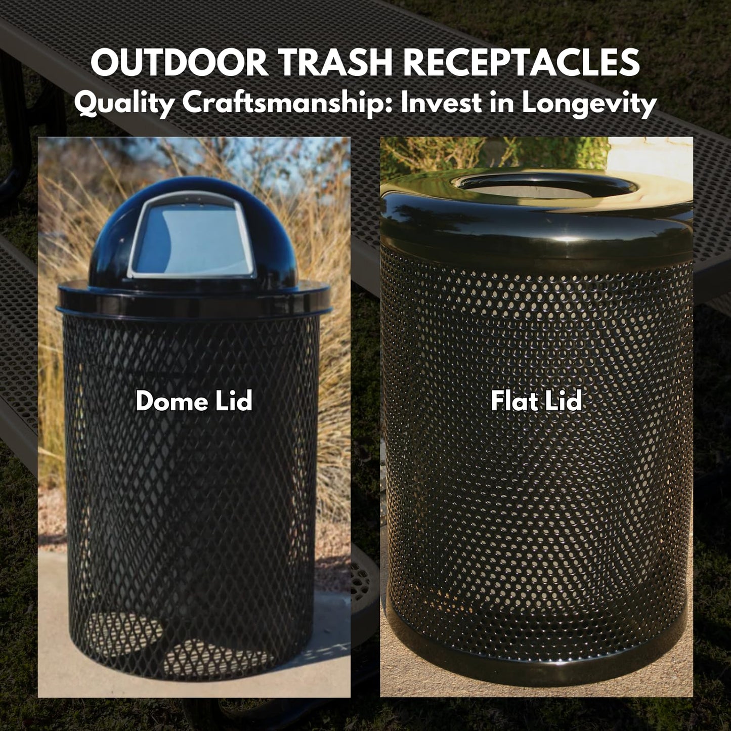 RDT-TXTPUR Heavy Duty 32 Gallon Round Trash Receptacle, Liner Included, Textured Sandstone with Textured Purple Steel Dome Top, Made in America
