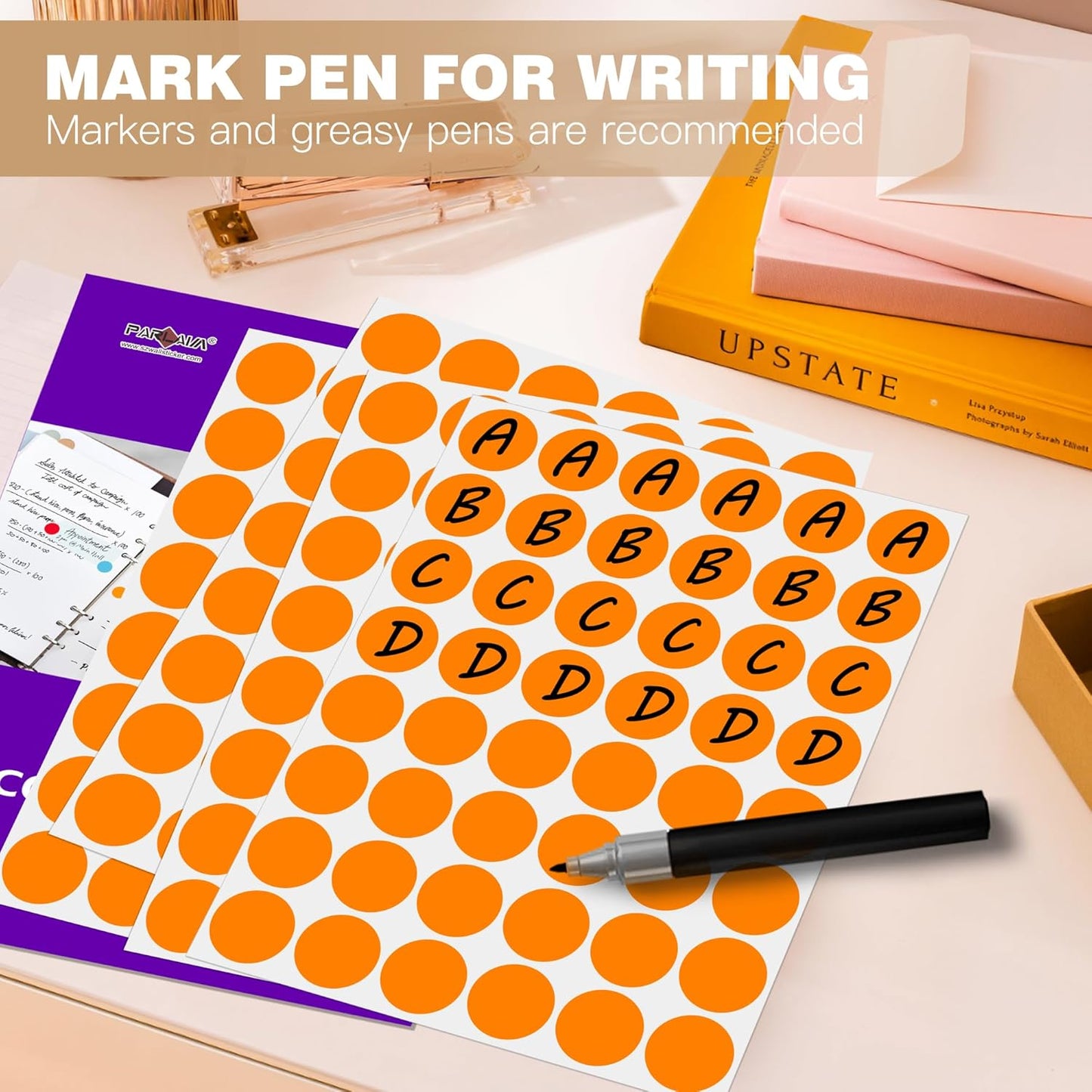 PARLAIM 1 inch Round Orange Dot Sticker,720PCS Permanent Adhesive Color Code Circle Sticker Labels for Office Classroom Garage Sale