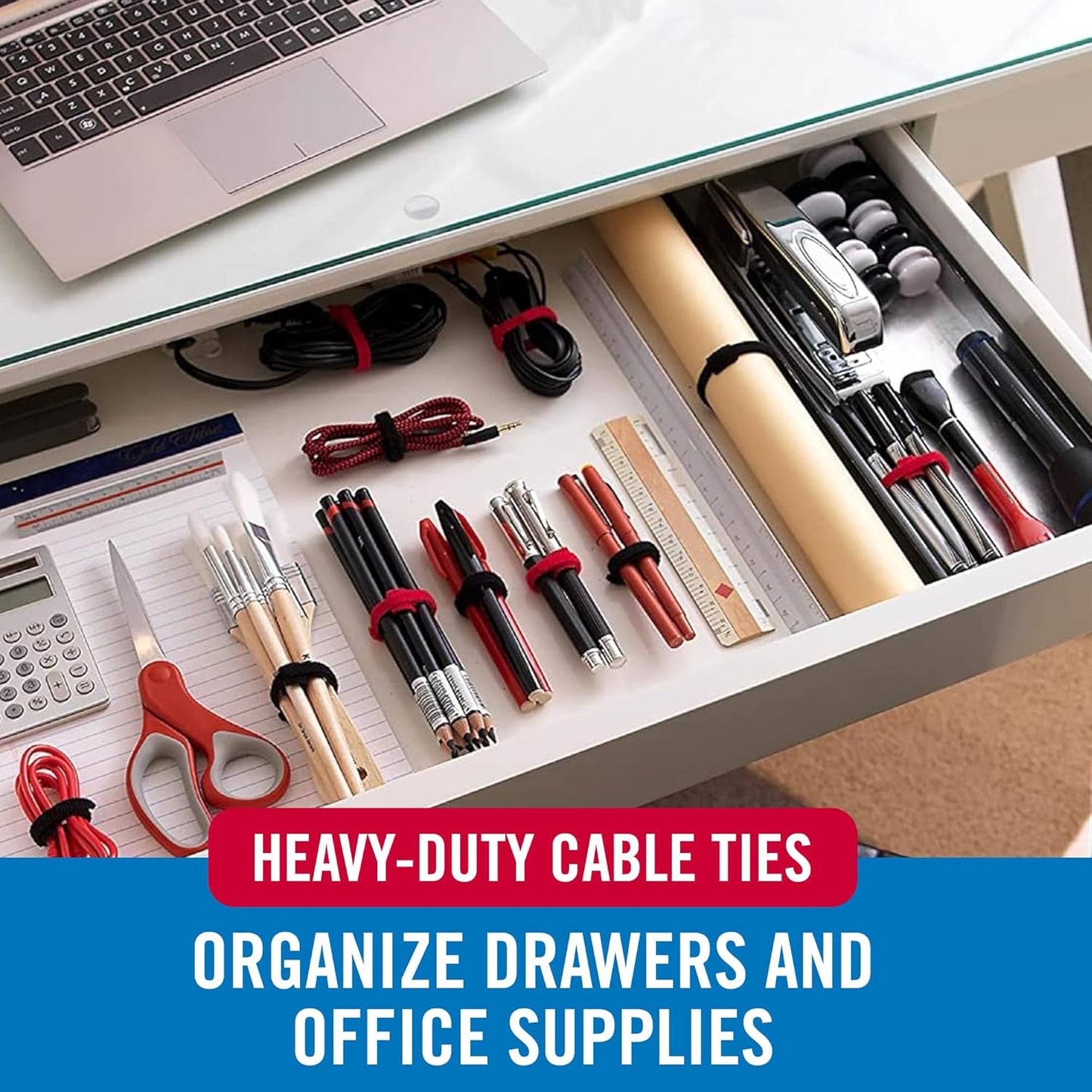 VELCRO Brand White Cable Ties Heavy Duty | 60Pc Bulk Pack | 8 x 1/2" ONE-WRAP Straps | Strong Reusable Wire Management | Cord Bundling for Home Office and Data Centers (Packaging May Vary)