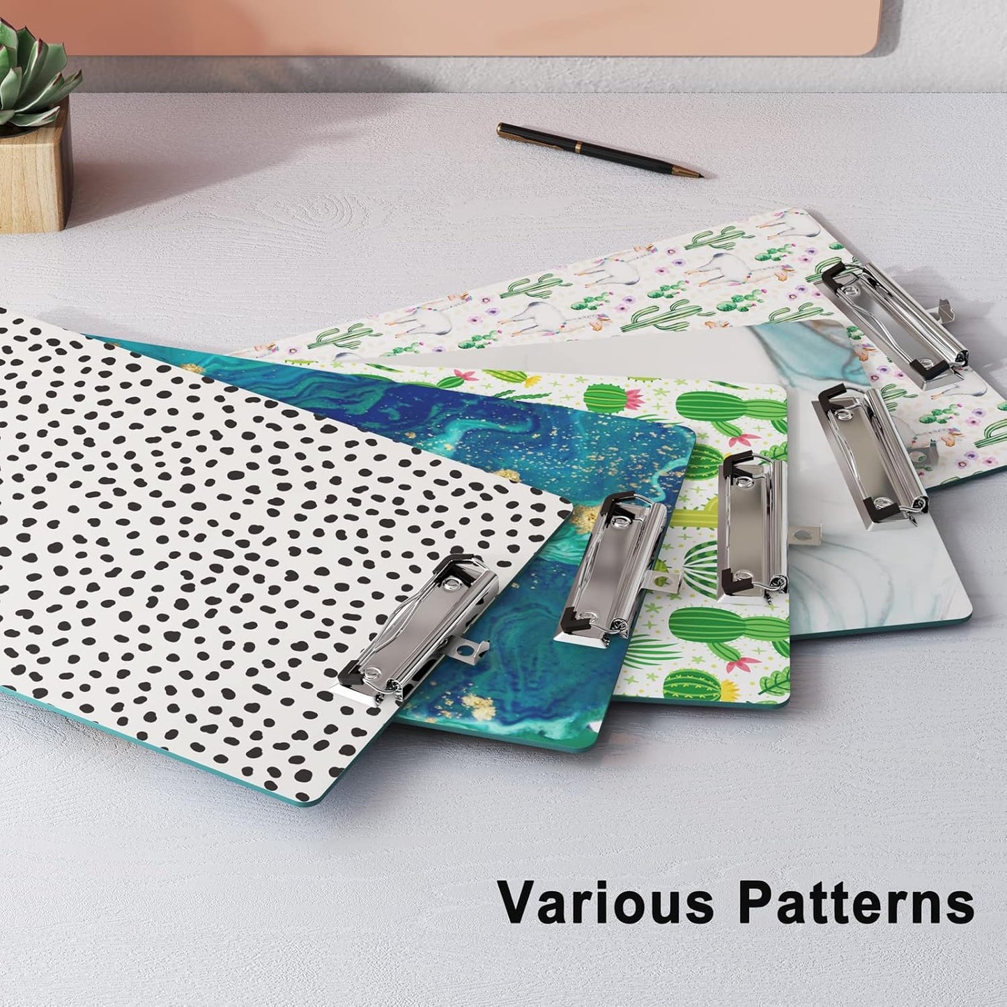 Clipboard Design Decorative Wood A4 Letter Size Clip Boards for Classroom Office, Standard Size 9" x 12.5" with Low Profile Metal Clip - Spots Leopard