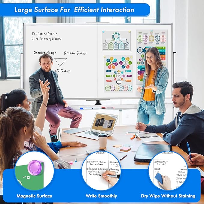 maxtek Rolling Whiteboard, 72x40 Large Double-Sided White Board Dry Erase on Wheels, Giant Magnetic White Board Standing for Office, School, Home Office, Homeschool(72 x 40)
