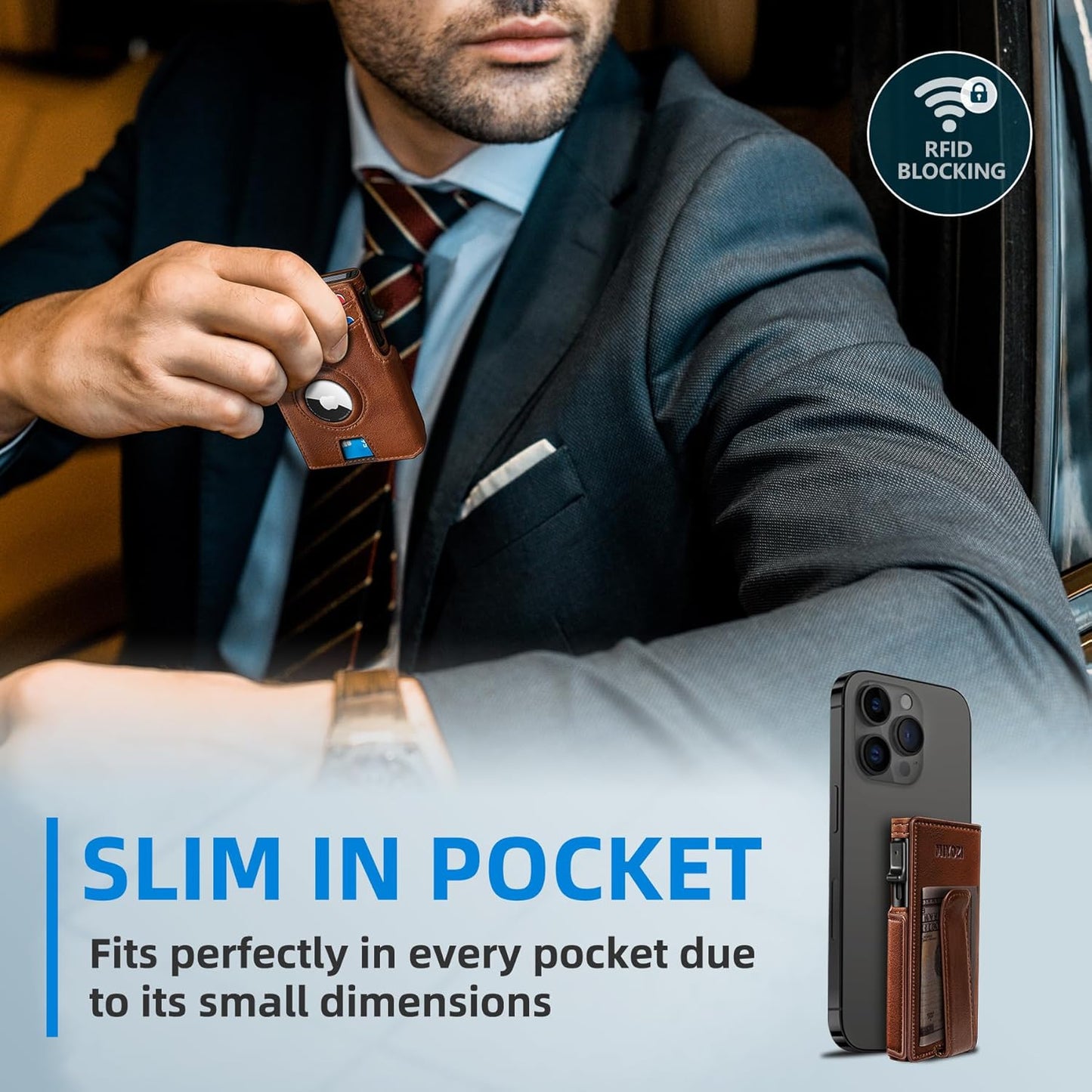 Airtag Wallet for Men,with Money Clip 10 Cards Metal Case Smart Slim Pop Up Credit Card Holder Flip with Magnetic Closure RFID Blocking wallet with Gift Box