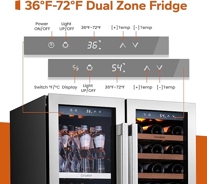 Ca'Lefort 30 Inch Wine and Beverage Refrigerator, 80 Can and 33 Bottle Wine Fridge Dual Zone 36-72°F, 3 LED Beverage Fridge Built in or Freestanding, Perfect for Home/Kitchen(6.00 cu.ft)