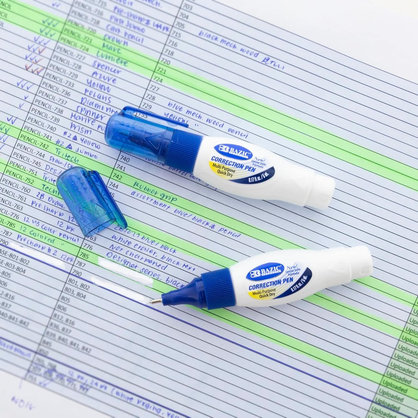 BAZIC Correction Pen (0.17oz/5 ml), Precise Metal Tip Applicator, Mini Fine Point Corrections Fluid, Squeeze White Out Wipe Out Liquid (2/Pack), 24-Packs