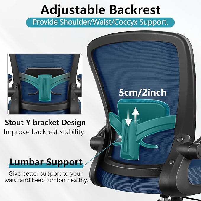 FelixKing Office Chair, Ergonomic Desk Chair Breathable Mesh Chairs with Adjustable High Back Lumbar Support Flip-up Armrests, Executive Swivel Comfy Task Computer Chairs for Home Office Navy