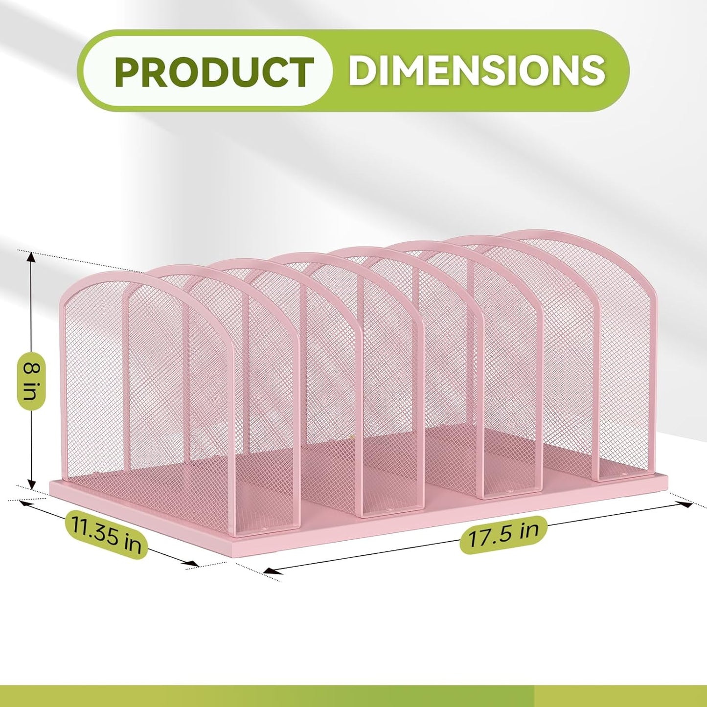 Desk File Organizer Vertical 7 Sections Mesh File Sorter Paper Storage Organizer for Desk, Office Organization File Holder Rack,Pink