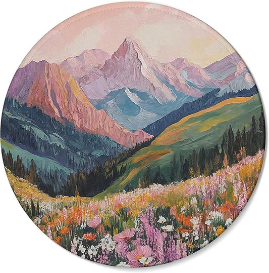 Boho Mountain Mouse Pad, Colorful Floral Watercolor Wildflower Nature Landscape Mousepad for Computer Laptop Office Desk Accessories,7.9x7.9,C069