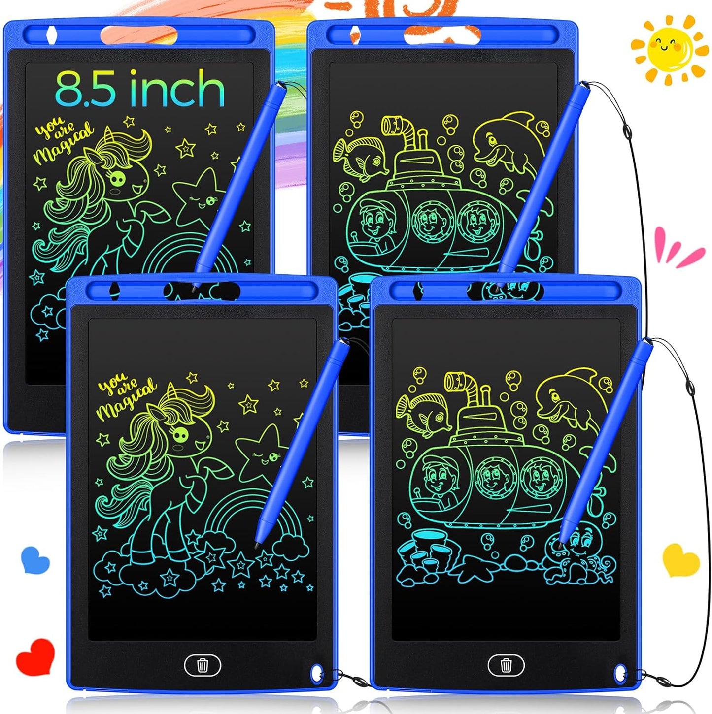 Zonon 4 Pcs LCD Writing Tablet 8.5 Inch Doodle Board Tablet Drawing Gifts LCD Writing Board Electronic Erasable Reusable Colorful Screen Pad(Blue)