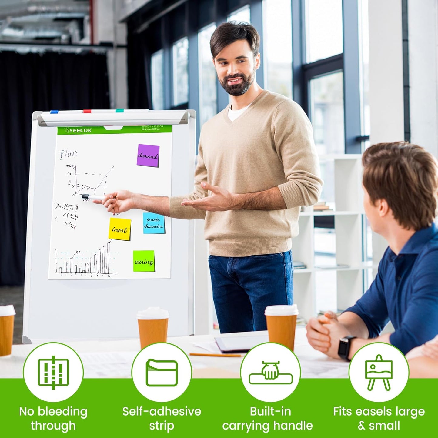 Self-Stick Mini Easel Pad 15 in x 18 in, 30 Sheets/Pad, 4 Pads/Pack, Sticky Flip Chart Paper for Teachers, Super Sticking Power & Bleed-Resistant