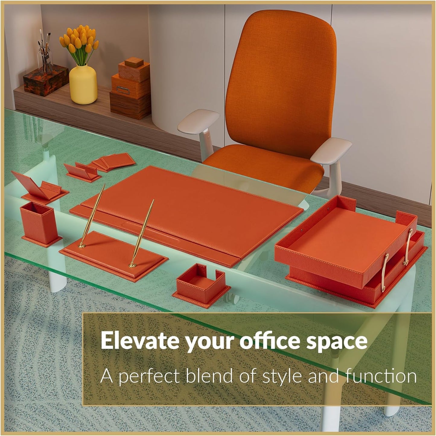 MOOGCO Bonded Set Luxury Leather Desk Pad & Desk Organization Essentials Desk Organizer Leather Desk Organizer