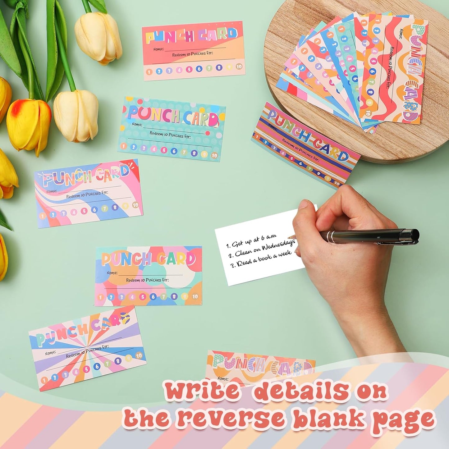 Fumete 400 Pcs Punch Cards for Classroom Reward Cards Behavior Incentive Loyalty Awards for Kids Students Teachers School Business, 8 Styles, 3.5 x 2 in(10 Bright Punches Style)