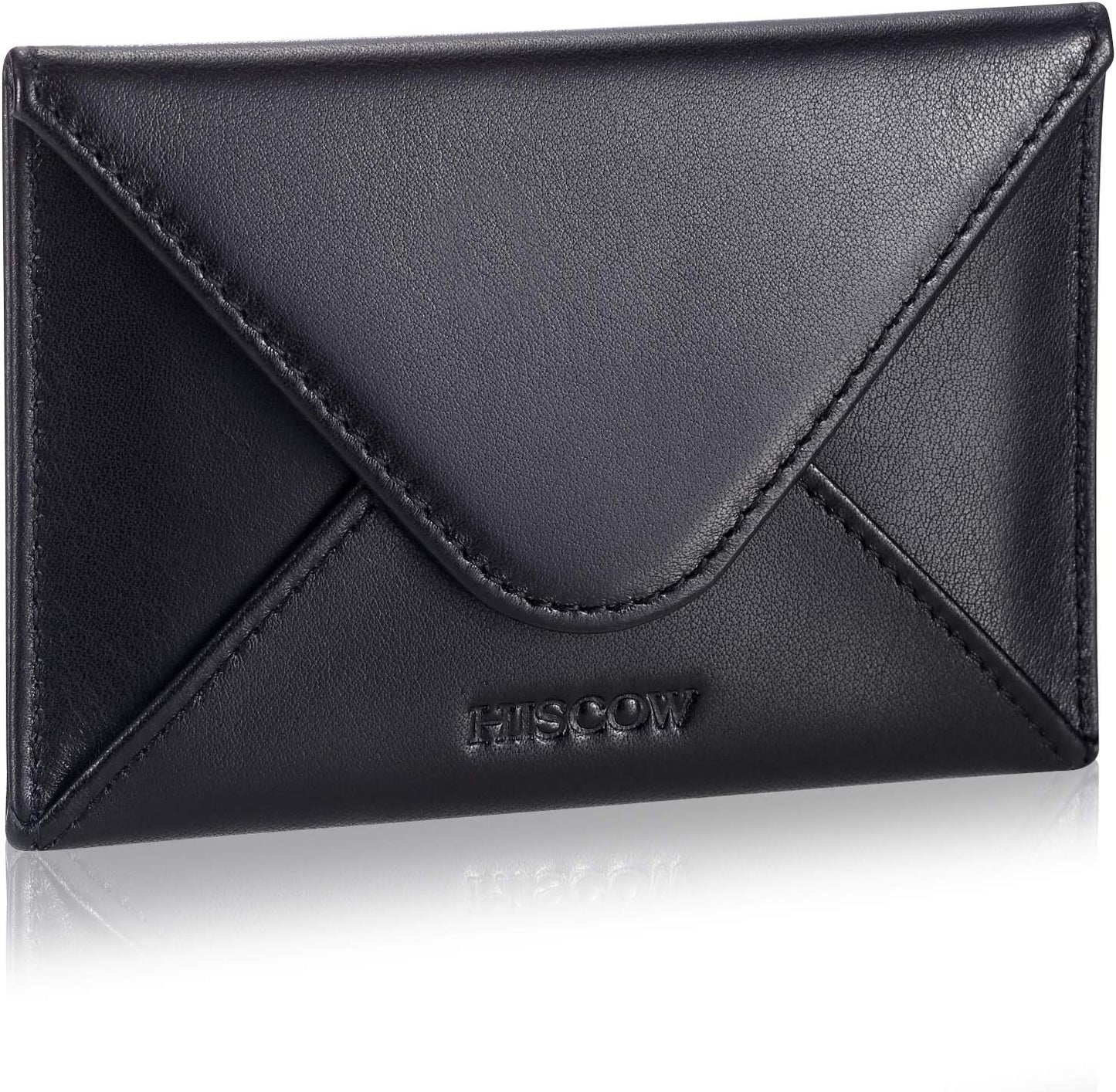 HISCOW Envelope Business Card Case with Magnet Closure - Italian Calfskin (Black)