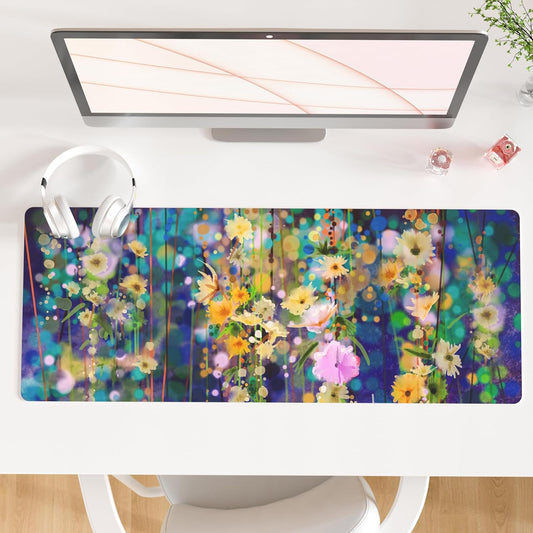 QIYI Large Desk Pad, Waterproof PU Leather Mouse Pad for Desktop, Blue Green Floral Home Décor Office Desk Accessories, Non Slip Desk Mat Writing Pads for Home Office 31.5" x 11.8" - Ivy Flowers