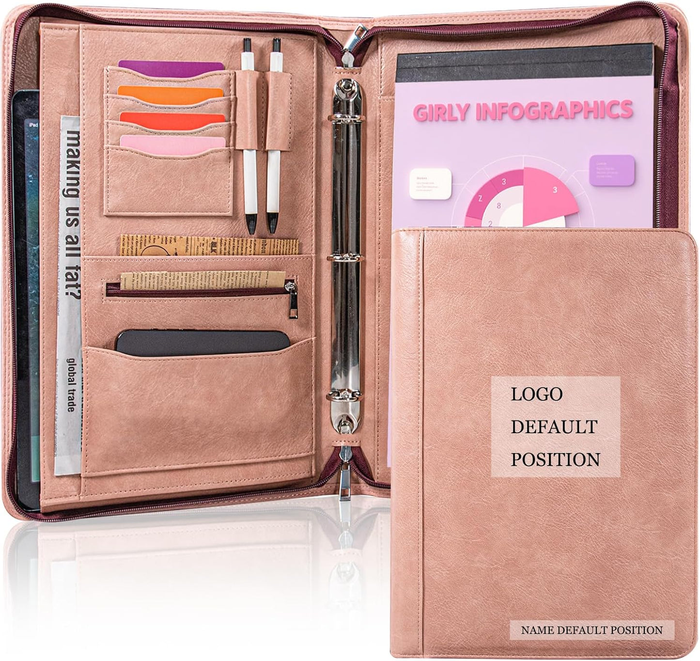 Calfinder Personalized Padfolios Portfolio Binder,3 Ring Leather Binder with Zipper,Professional Padfolios for Women&Men, Business Portfolio Organizer for Resume, Leather Folder for Ipad