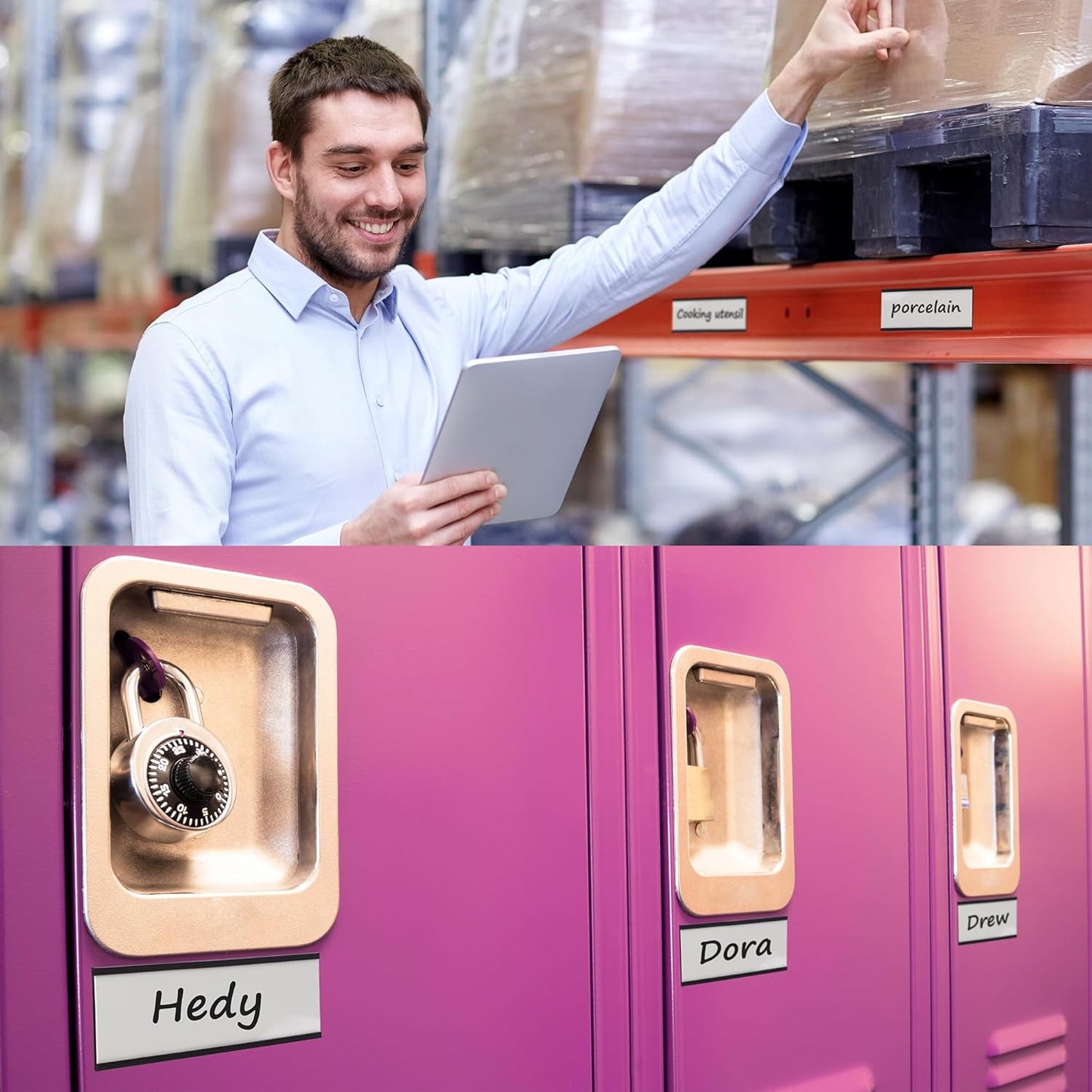 Realth C Channel Magnetic Label Holders 50 Pack 2'' x 4'' with Paper Inserts and Clear Plastic Protectors, Magnetic Data Card Holders File Cabinet Labels for Metal Racks and Shelves