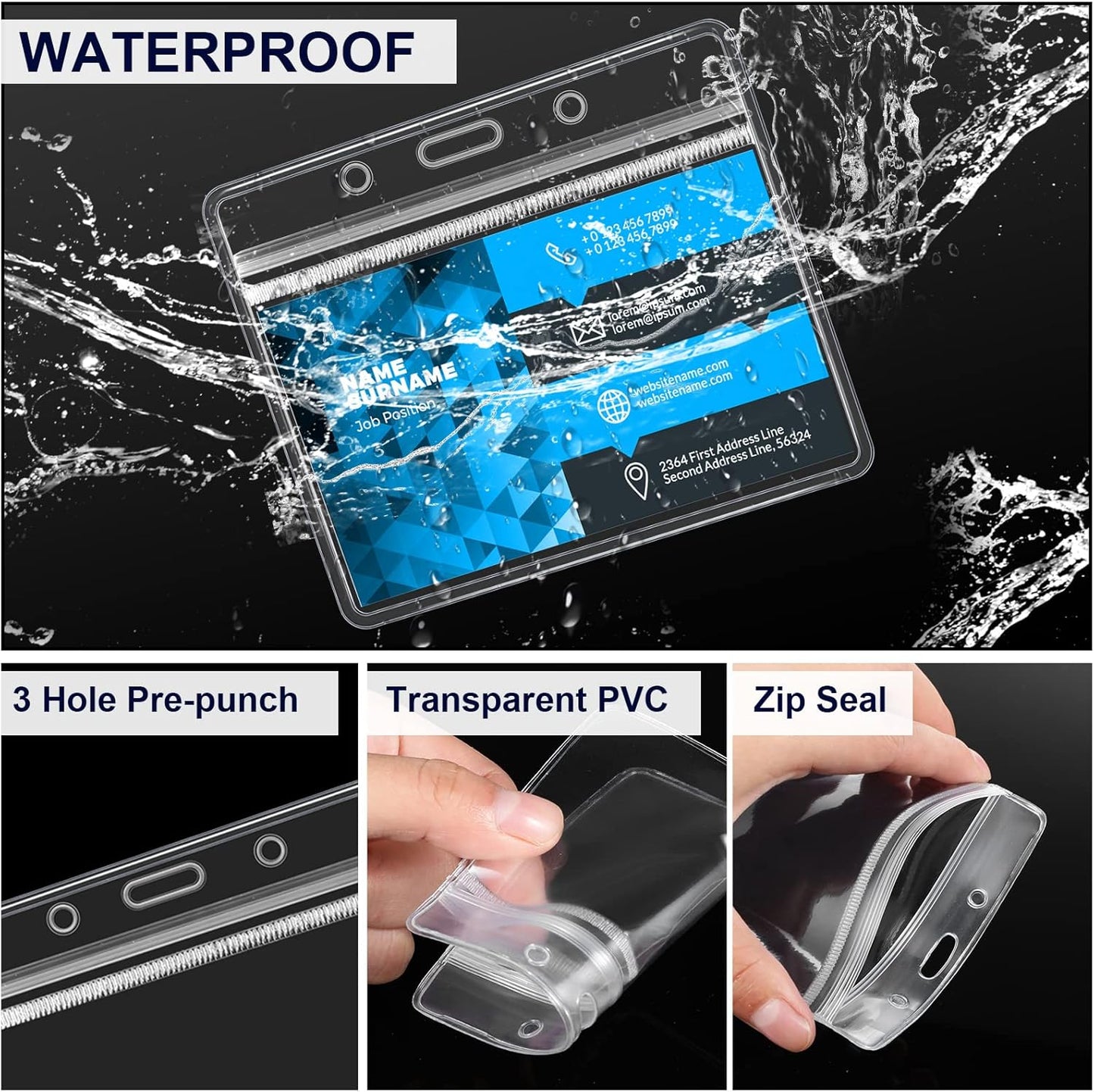 Marspark 50 Sets Clear Name Tags with Lanyard, Lanyards for ID Badges Reusable Strap with ID Holder Plastic Name Badges for Adults Business School Church Conference (Dark Blue)