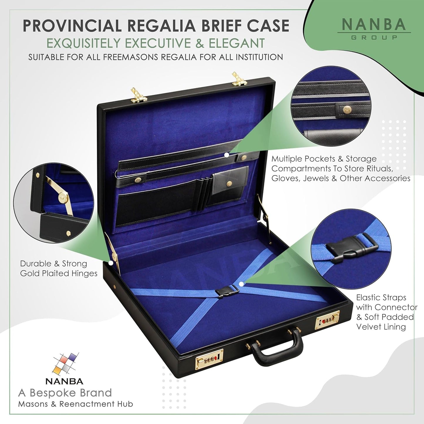 Premium Masonic Regalia Apron Provincial Briefcase – Black Imitation Leather Hard Case with Gold Locks | Freemason Bags & Storage Cases (Provincial)