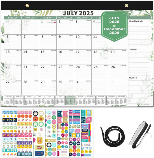 Ospelelf 2025-2026 Calendar Magnetic Desk Wall Desktop Monthly Planner from July 2025 to December 2026 Large To Do Pad with Plastic Cover for Office 17" X 12" Plant