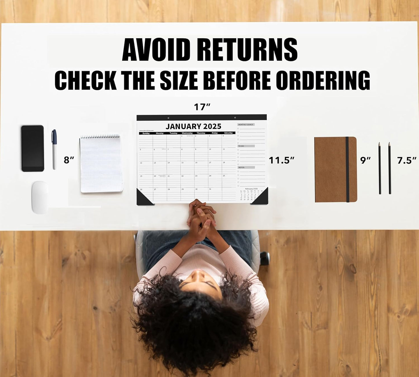 Sproutbrite 18 Month Desk Calendar 17" x 11.5" Medium Size Desktop Monthly Planner with To-Do List and Notes, Home, Office School Desk Calendar (1 PACK)